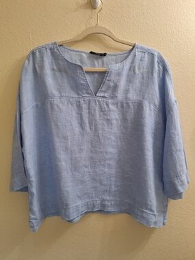 Light Blue Linen Split-Notch Tunic